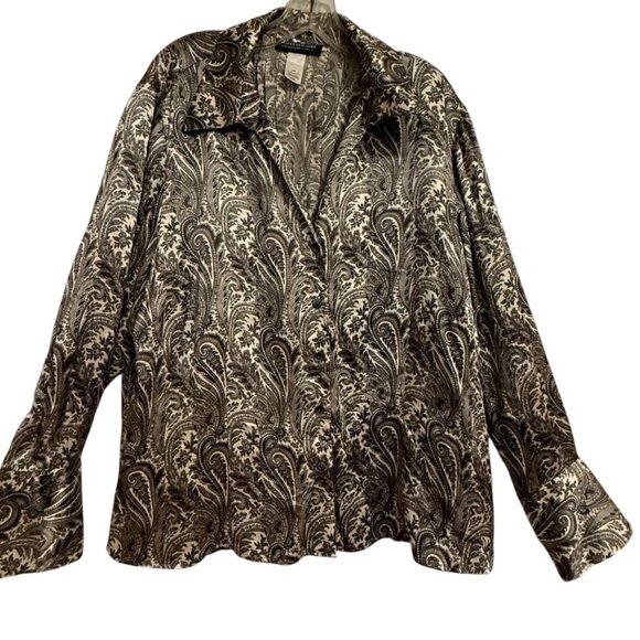 Jones New York Button Up Grey Paisley Blouse SZ 20W Silk Formal Career - Picture 1 of 8